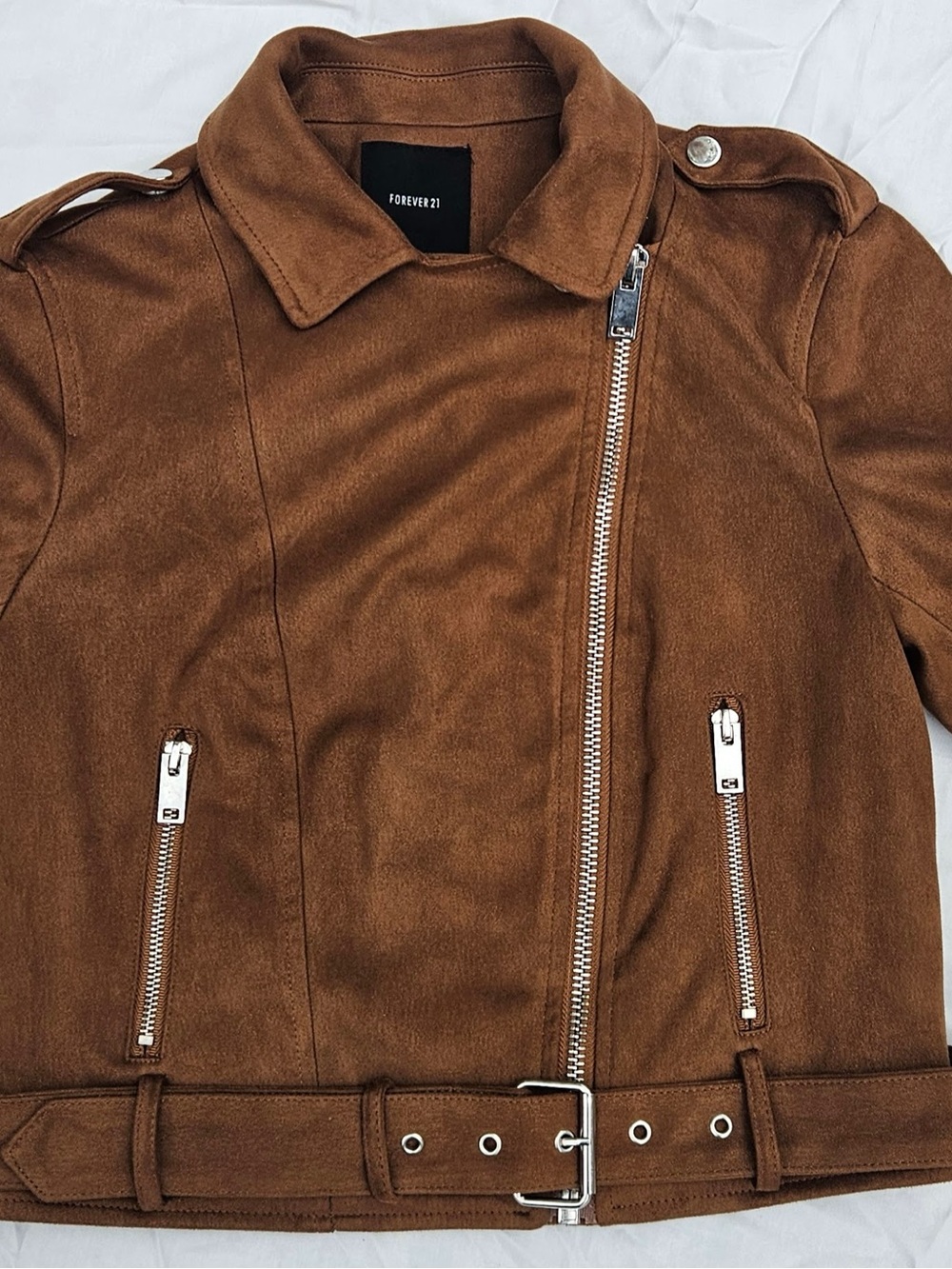Brown Faux Suede Moto Jacket - Picture 9 of 16